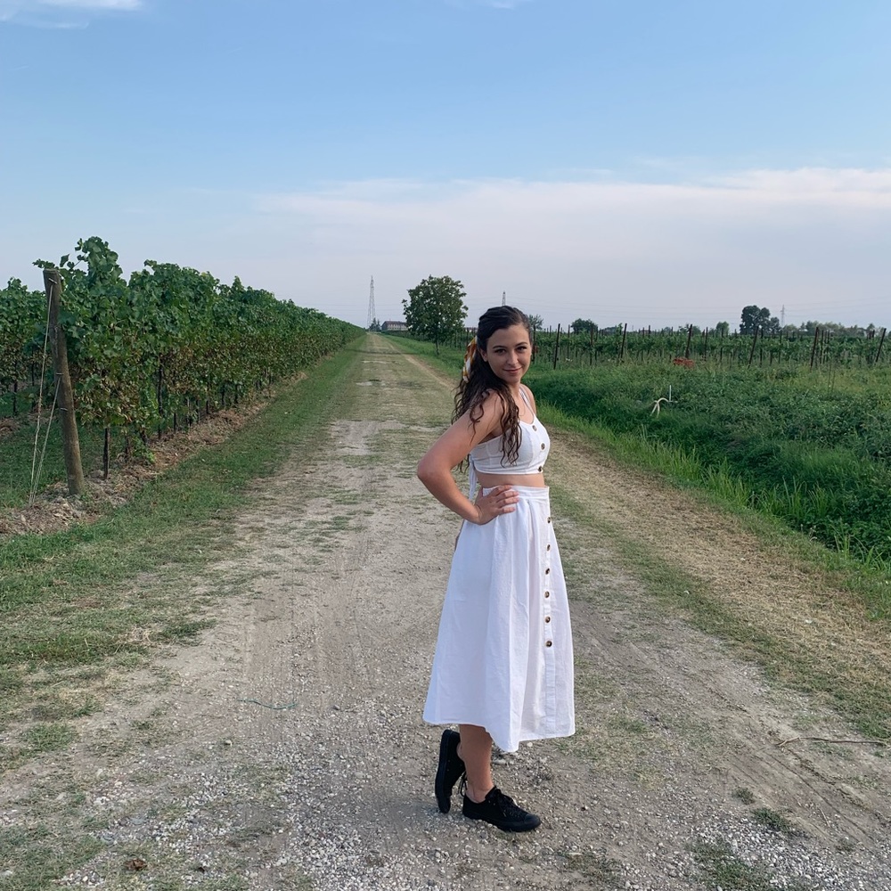 White two piece set with midi skirt